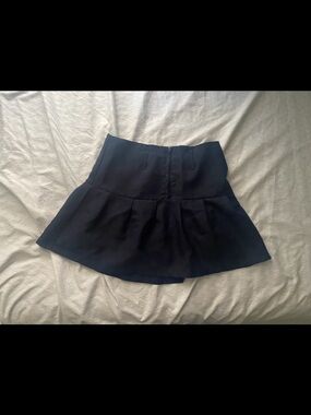 Navy High-Waist Pleated Mini Skirt